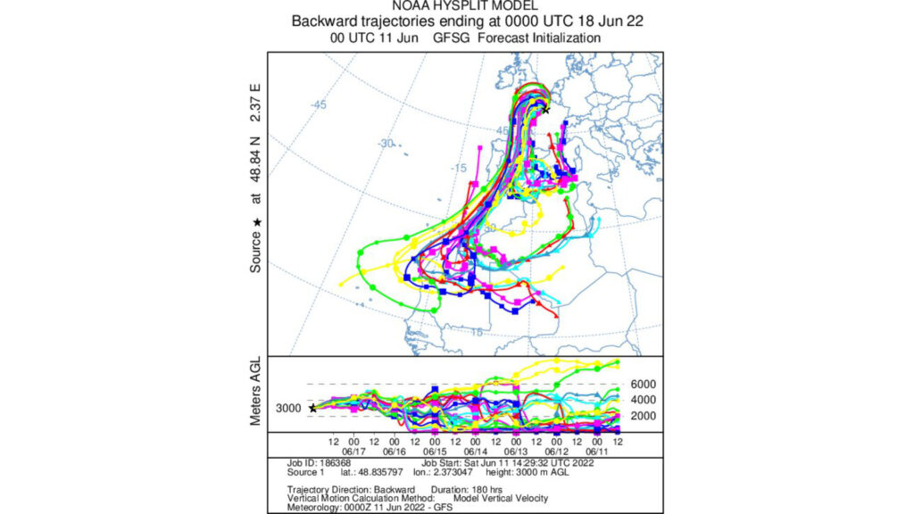 Déplacement possible de la masse d'air. // Source : Via Twitter @cassouman40 Déplacement possible de la masse d'air. // Source : Via Twitter @cassouman40