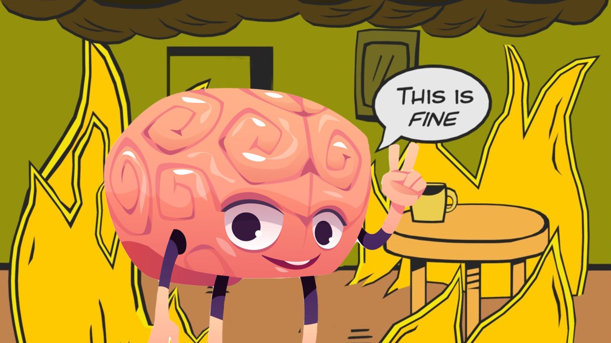 Source : Montage Numerama / Cerveau : Freepik / Même : this is fine Source : Montage Numerama / Cerveau : Freepik / Même : this is fine