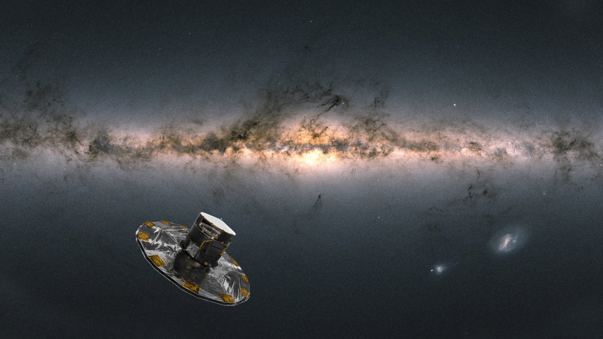 Gaia observant la Voie lactée, vue d'artiste. // Source : Spacecraft: ESA/ATG medialab; Milky Way: ESA/Gaia/DPAC; CC BY-SA 3.0 IGO. Acknowledgement: A. Moitinho. Gaia observant la Voie lactée, vue d'artiste. // Source : Spacecraft: ESA/ATG medialab; Milky Way: ESA/Gaia/DPAC; CC BY-SA 3.0 IGO. Acknowledgement: A. Moitinho.