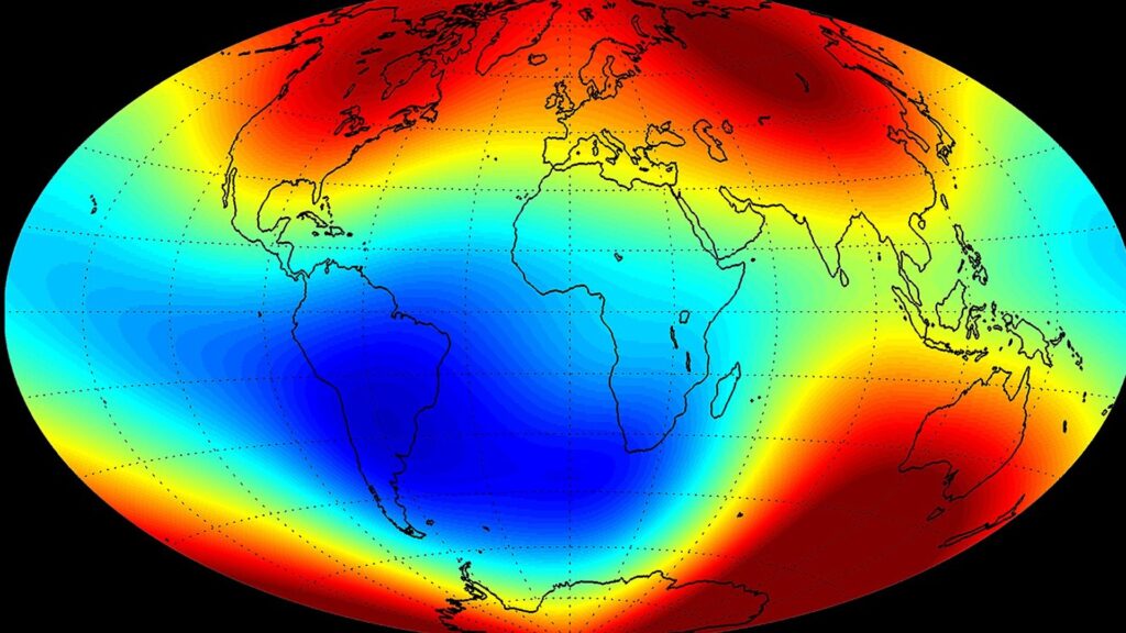 État des pôles magnétiques terrestres en 2014. // Source : ESA/DTU Space État des pôles magnétiques terrestres en 2014. // Source : ESA/DTU Space