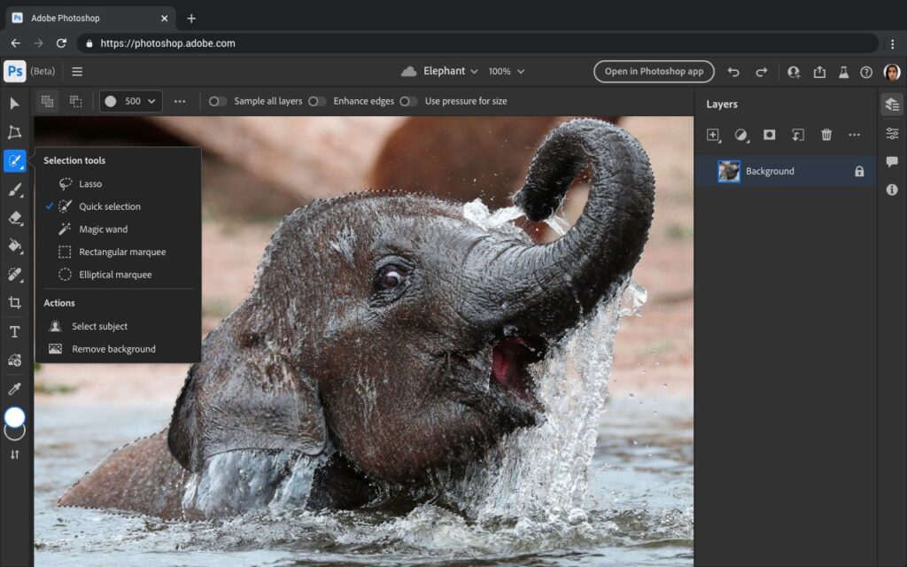 Capture d'écran de Photoshop on the web. // Source : Adobe Capture d'écran de Photoshop on the web. // Source : Adobe