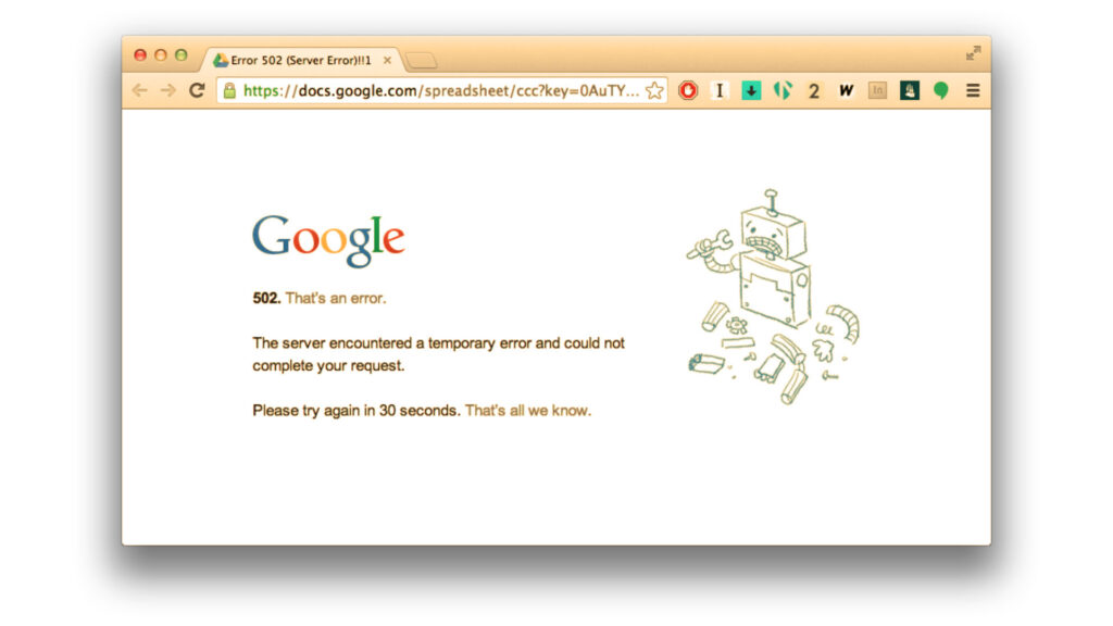 Erreur 502 sur Google. // Source : Flickr/CC/Dave Stone Erreur 502 sur Google. // Source : Flickr/CC/Dave Stone