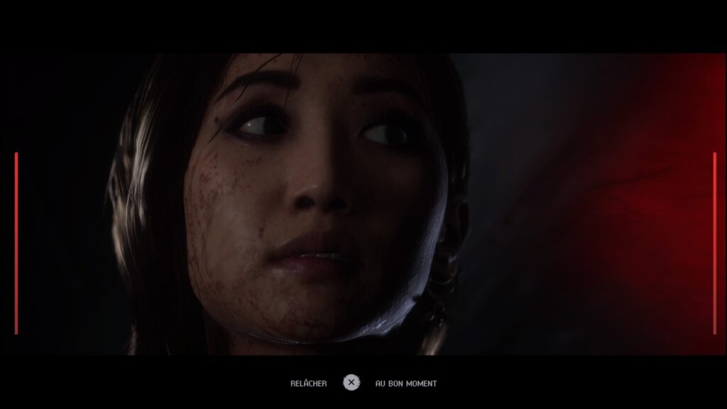 Kaitlyn Ka, l'un des personnages du jeu, lors d'une séquence... sous pression. // Source : Supermassive Games Kaitlyn Ka, l'un des personnages du jeu, lors d'une séquence... sous pression. // Source : Supermassive Games