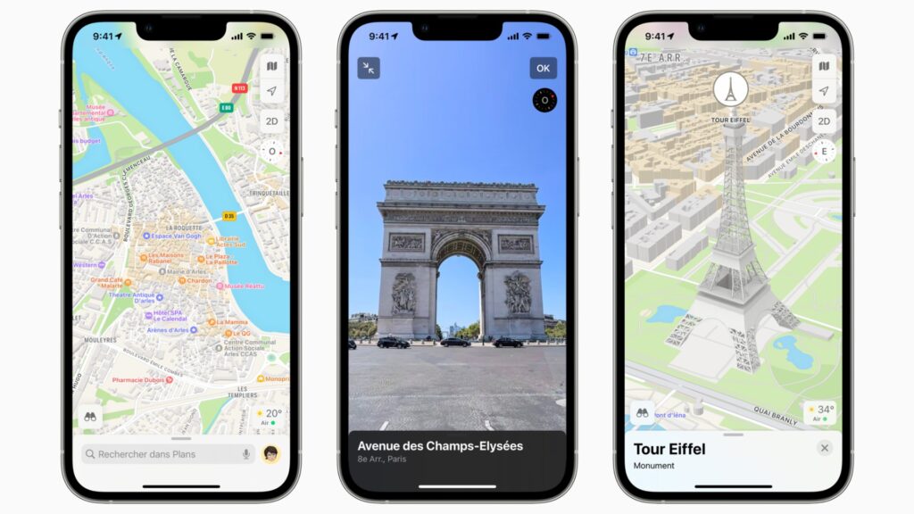 Captures d'écran du nouvel Apple Maps en France. // Source : Apple Captures d'écran du nouvel Apple Maps en France. // Source : Apple