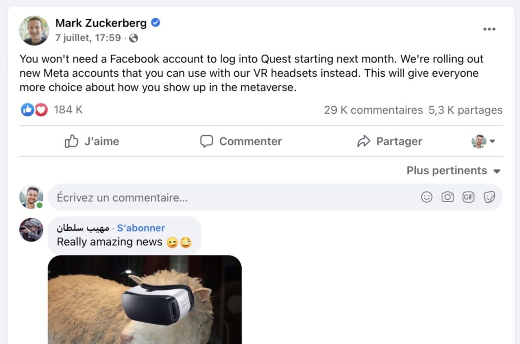 La publication de Mark Zuckerberg. // Source : Capture d'écran