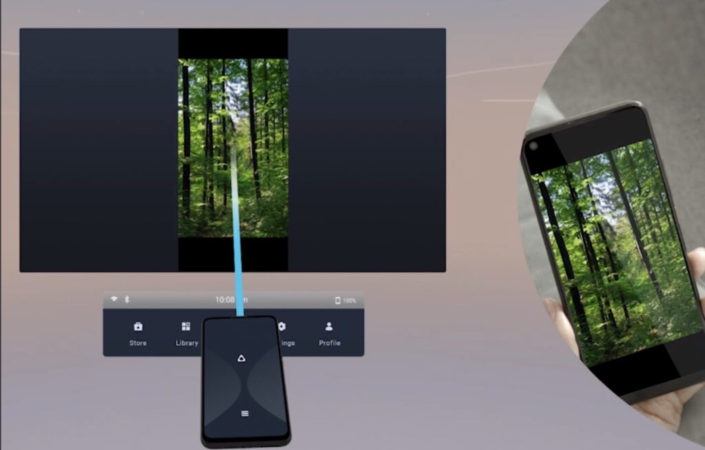 Voilà, en quelque sorte, à quoi ressemble le mode miroir du HTC Vive Flow. On aurait bien pris une capture d'écran, mais HTC les bloque dans ce mode… // Source : HTC Voilà, en quelque sorte, à quoi ressemble le mode miroir du HTC Vive Flow. On aurait bien pris une capture d'écran, mais HTC les bloque dans ce mode… // Source : HTC