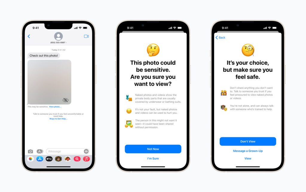 Si un enfant reçoit un nude, il devra passer deux étapes afin de pouvoir l'afficher. Apple ne le dénoncera pas à ses parents. // Source : Apple Si un enfant reçoit un nude, il devra passer deux étapes afin de pouvoir l'afficher. Apple ne le dénoncera pas à ses parents. // Source : Apple