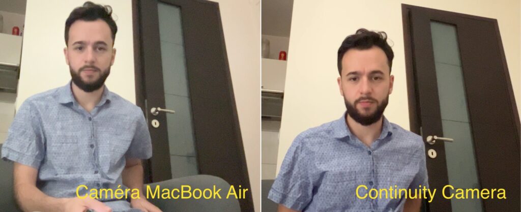 La webcam 1080p du MacBook Air à gauche, Continuity Camera à droite. // Source : Numerama La webcam 1080p du MacBook Air à gauche, Continuity Camera à droite. // Source : Numerama