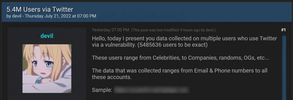 Le post du hacker en question capturé par le média Bleeping Computer // Source : Bleeping Computer Le post du hacker en question capturé par le média Bleeping Computer // Source : Bleeping Computer