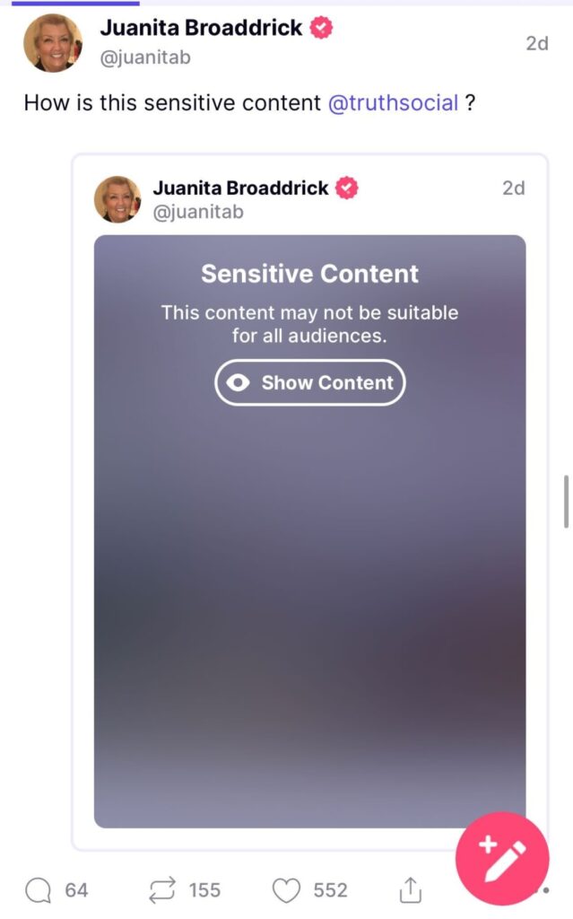 Une capture d'écran d'une publication censurée sur Truth Social // Source : TheDailyBeast Une capture d'écran d'une publication censurée sur Truth Social // Source : TheDailyBeast