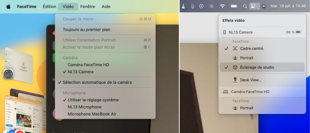 L'iPhone est reconnue comme une webcam lambda. Dans le centre de contrôle, on peut activer des options spécifiques à Apple. // Source : Captures Numerama L'iPhone est reconnue comme une webcam lambda. Dans le centre de contrôle, on peut activer des options spécifiques à Apple. // Source : Captures Numerama