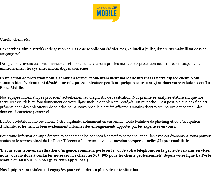 La Poste Mobile rançongiciel La Poste Mobile rançongiciel