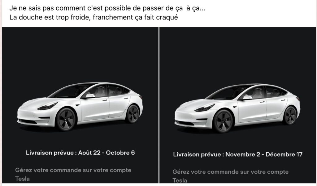 Les délais de livraison qui se rallongent pour Tesla // Source : Capture Tesla Owner Club