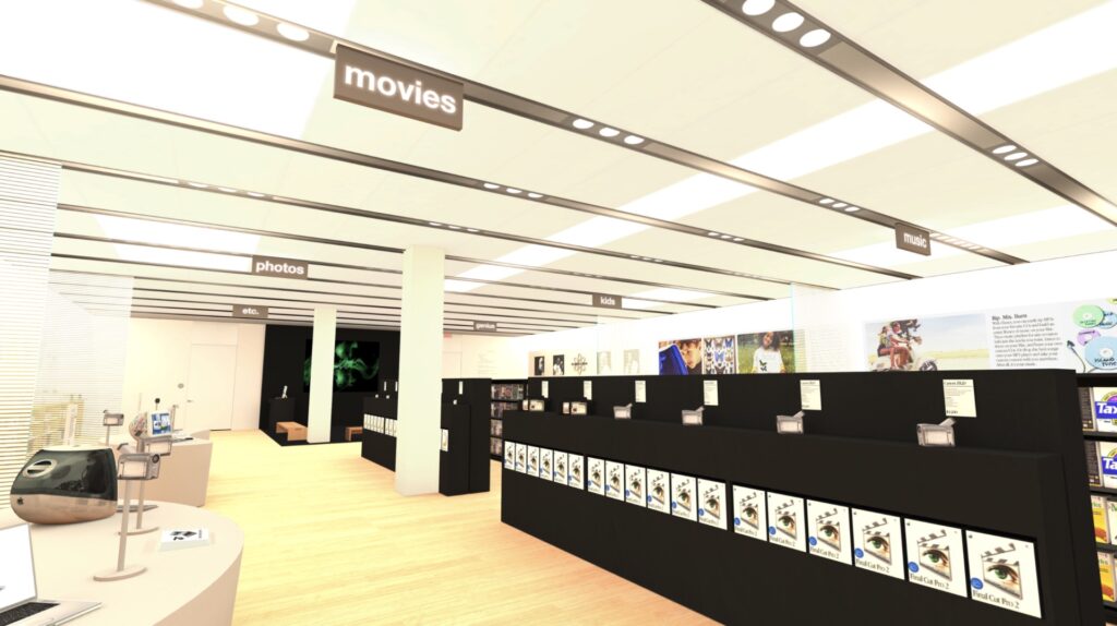 Dans les premiers Apple Store, tout était rangé par catégories. // Source : Capture Numerama Dans les premiers Apple Store, tout était rangé par catégories. // Source : Capture Numerama