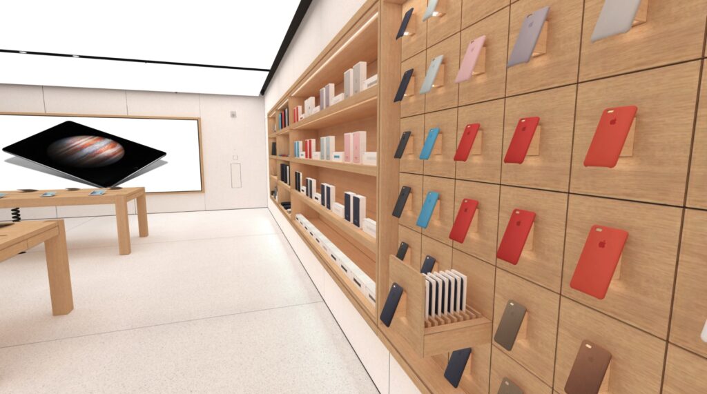 À partir de 2015, Apple a changé le look de ses magasins. Infinite Loop était le premier à en bénéficier. // Source : Capture Numerama À partir de 2015, Apple a changé le look de ses magasins. Infinite Loop était le premier à en bénéficier. // Source : Capture Numerama