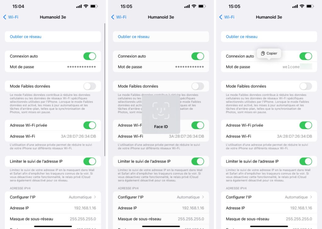 iOS 16 se souvent du mot de passe du Wi-Fi. // Source : Captures Numerama iOS 16 se souvent du mot de passe du Wi-Fi. // Source : Captures Numerama