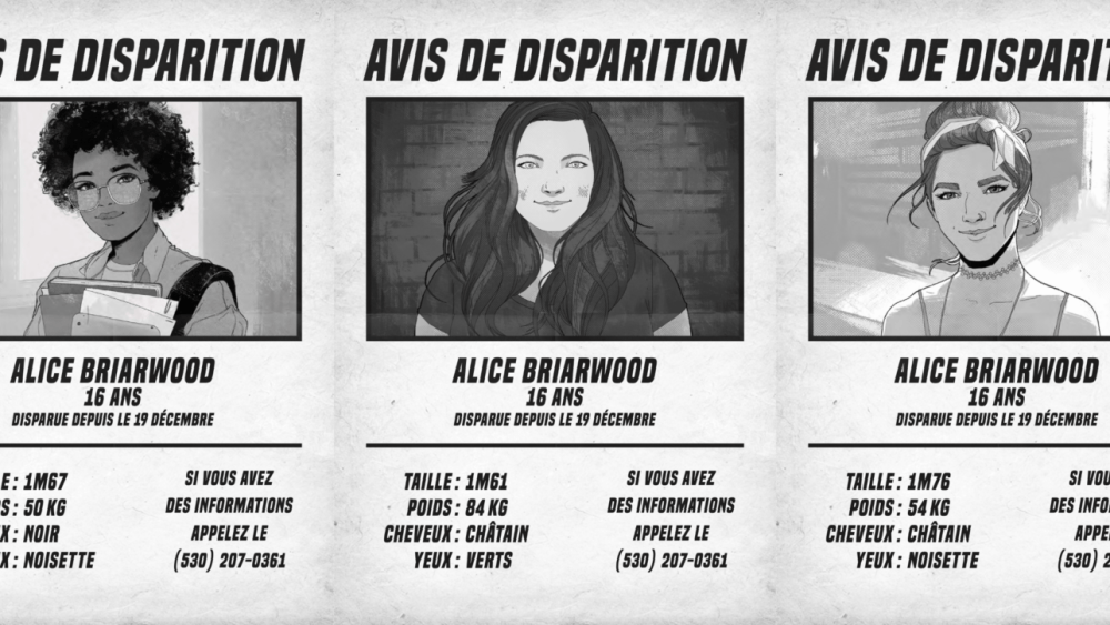 Une dizaine d’avis de disparition différents sont à télécharger, pour donner du corps au début de l’enquête // Source : Origames Une dizaine d’avis de disparition différents sont à télécharger, pour donner du corps au début de l’enquête // Source : Origames