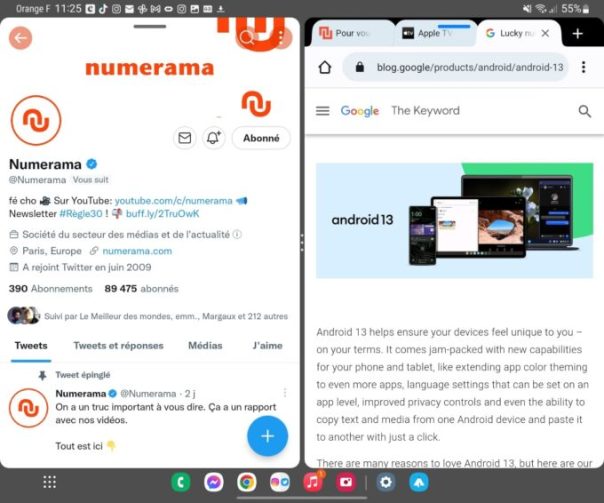 Capture d'écran d'Android 12L. Cette interface va être déployée sur tous les appareils Android 13. // Source : Numerama Capture d'écran d'Android 12L. Cette interface va être déployée sur tous les appareils Android 13. // Source : Numerama