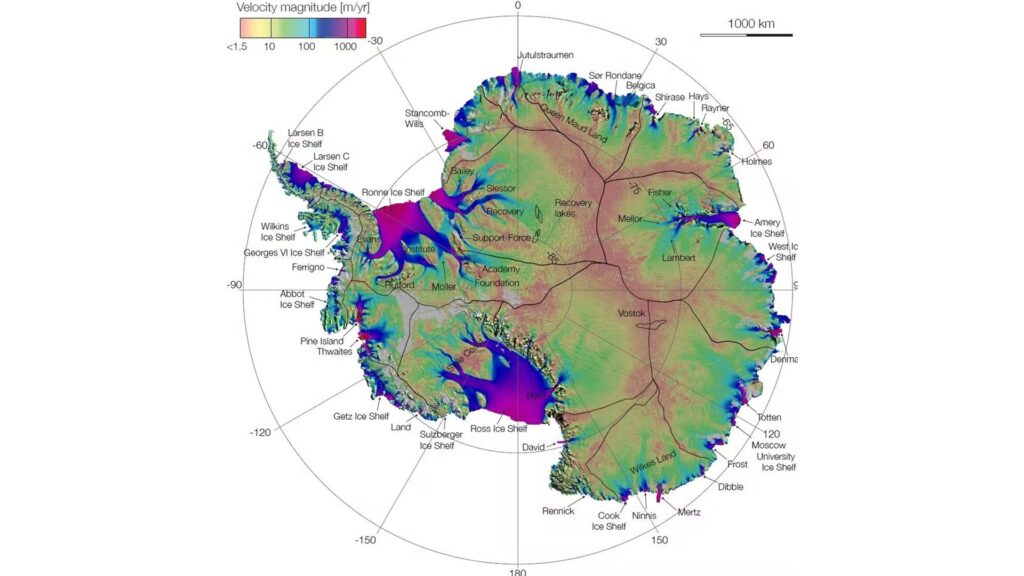 Carte de l'Antarctique vue du ciel. // Source : NASA's Goddard Space Flight Center Scientific Visualization Studio Carte de l'Antarctique vue du ciel. // Source : NASA's Goddard Space Flight Center Scientific Visualization Studio