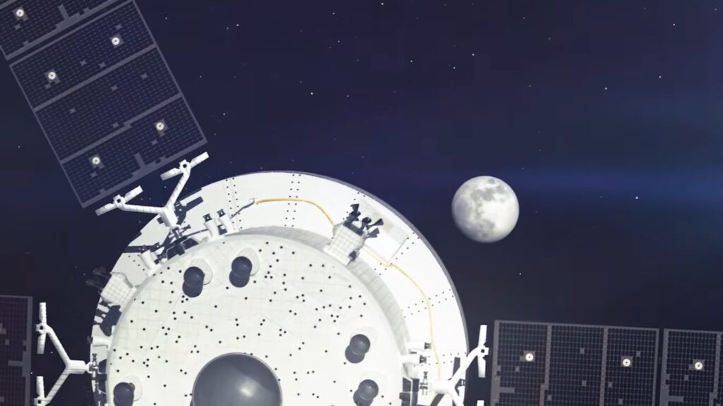 La capsule Orion dirigée vers la Lune, extrait d'une animation. // Source : Capture d'écran YouTube Nasa La capsule Orion dirigée vers la Lune, extrait d'une animation. // Source : Capture d'écran YouTube Nasa
