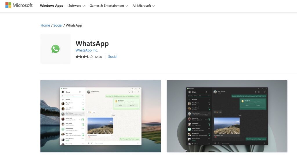 WhatsApp sur le Microsoft Store. // Source : Capture Numerama WhatsApp sur le Microsoft Store. // Source : Capture Numerama