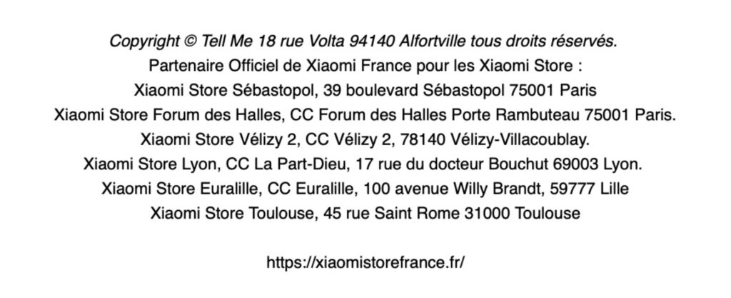 Depuis février 2021, Tell Me signe la communication des Xiaomi Store. // Source : Capture d'écran Numerama