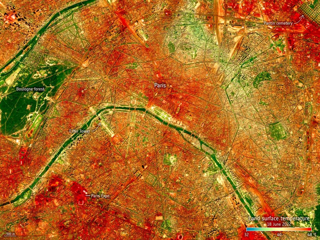 La capitale dispose de peu d'endroits frais // Source : ESA