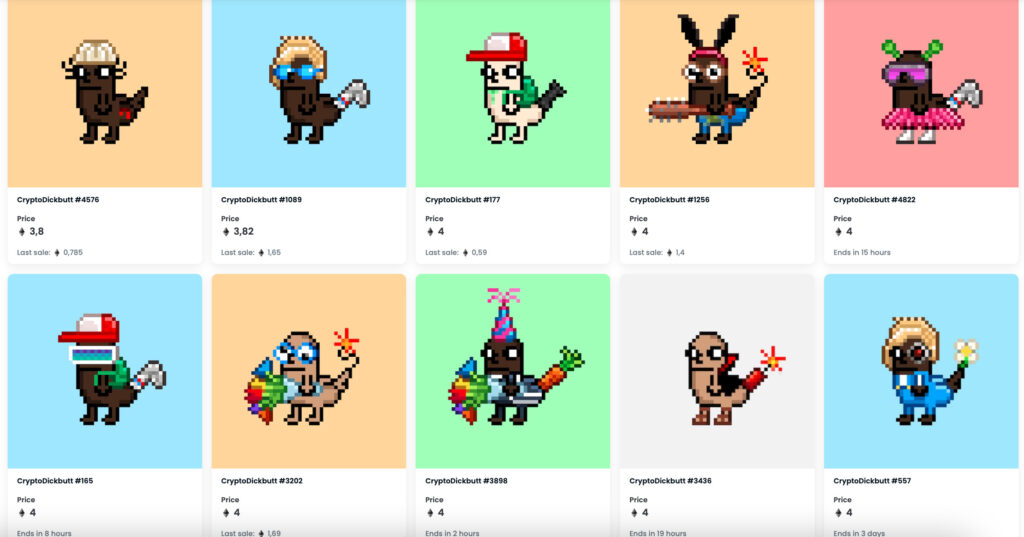 La collection des NFT Dick Butts // Source : OpenSea La collection des NFT Dick Butts // Source : OpenSea