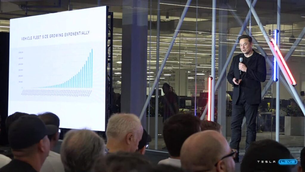 Elon Musk présente la croissance de Tesla // Source : Capture du live Tesla Elon Musk présente la croissance de Tesla // Source : Capture du live Tesla