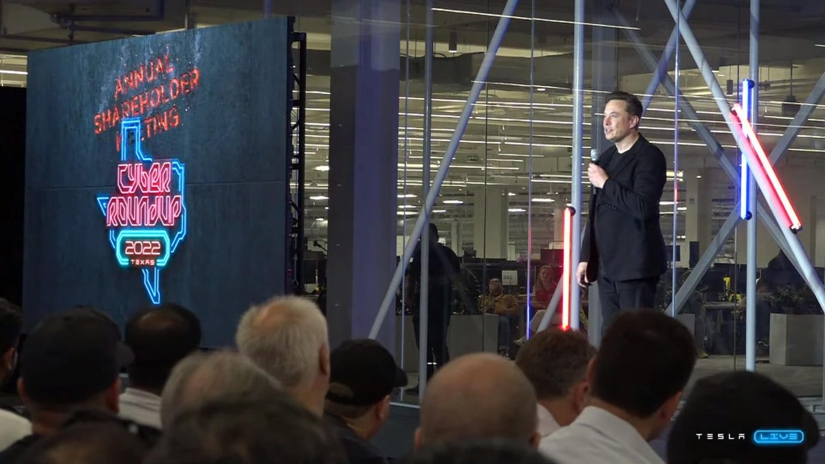 Elon Musk Assemblée annuelle des actionnaires Tesla // Source : Capture du live Tesla Elon Musk Assemblée annuelle des actionnaires Tesla // Source : Capture du live Tesla