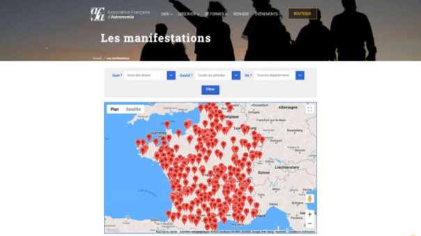Carte des événements des Nuits des étoiles. // Source : Capture d'écran AFA Carte des événements des Nuits des étoiles. // Source : Capture d'écran AFA