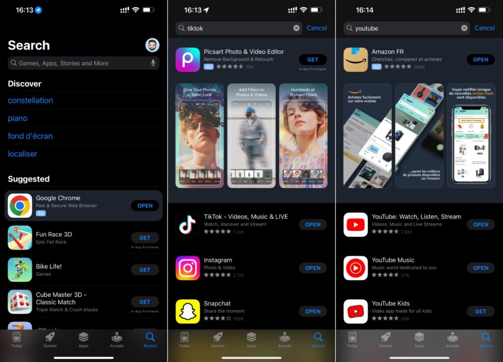 Les publicités actuellement affichées sur l'App Store, au 1er août 2022. // Source : Captures Numerama Les publicités actuellement affichées sur l'App Store, au 1er août 2022. // Source : Captures Numerama