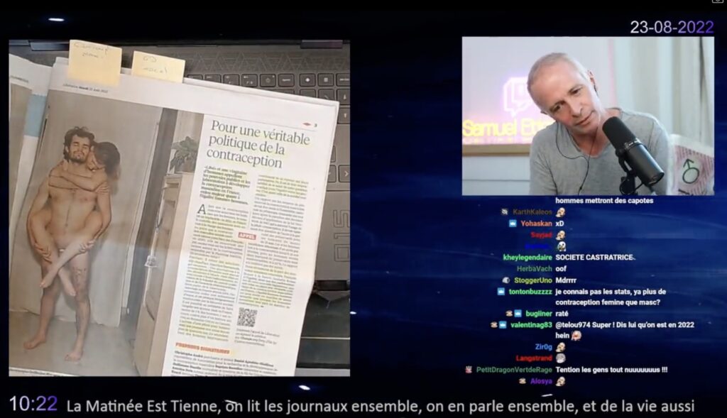 La raison du bannissement de 24h de la chaîne de Samuel Etienne ? Une photo entraperçue // Source : Twitch/samueletienne
