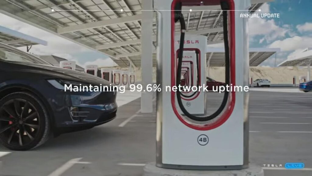 Un taux de disponibilité de 99.6 % des bornes // Source : Capture du live Tesla