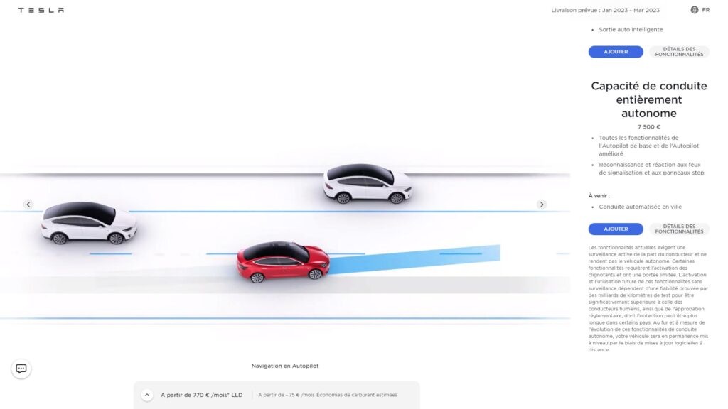 Fonctionnalités Autopilot // Source : Capture du site Tesla Fonctionnalités Autopilot // Source : Capture du site Tesla