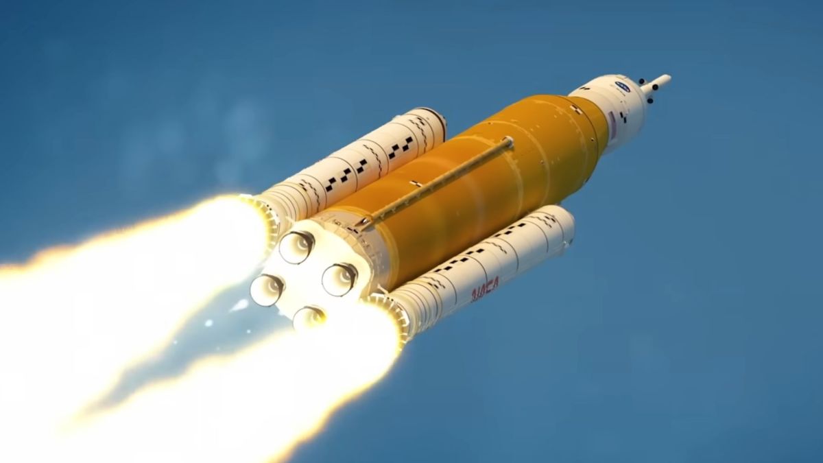 Décollage d'Artémis I, extrait d'une animation. // Source : Capture d'écran YouTube Nasa Décollage d'Artémis I, extrait d'une animation. // Source : Capture d'écran YouTube Nasa