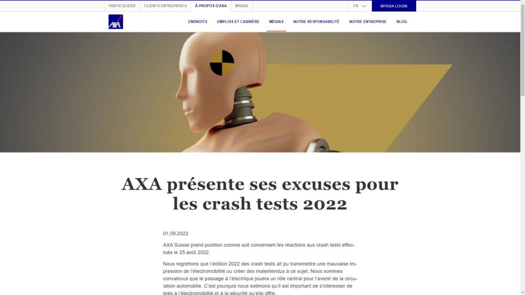 Axa et ses excuses publiques // Source : Capture site Axa Suisse Axa et ses excuses publiques // Source : Capture site Axa Suisse
