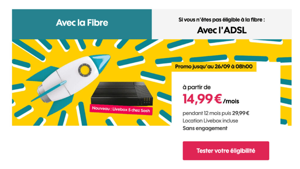 14,99 € pour laBoite Sosh Fibre // Source : Sosh 14,99 € pour laBoite Sosh Fibre // Source : Sosh