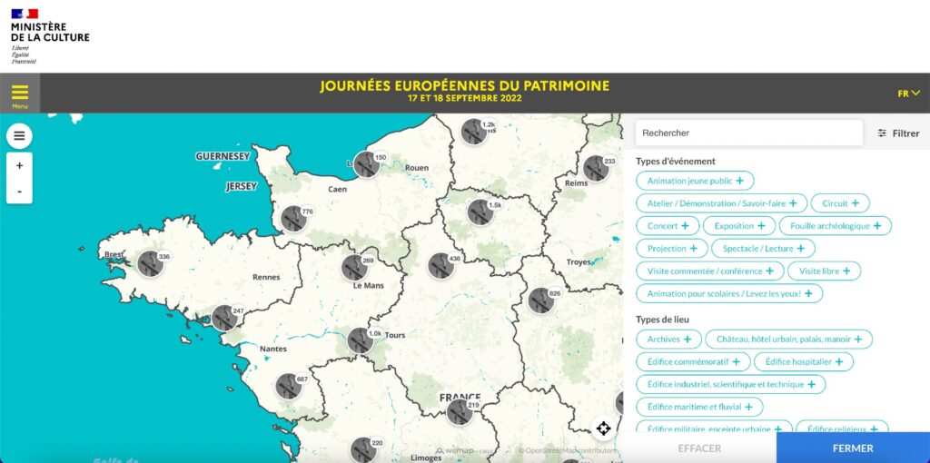 La carte des Journées du patrimoine. // Source : Site du Ministère de la Culture La carte des Journées du patrimoine. // Source : Site du Ministère de la Culture