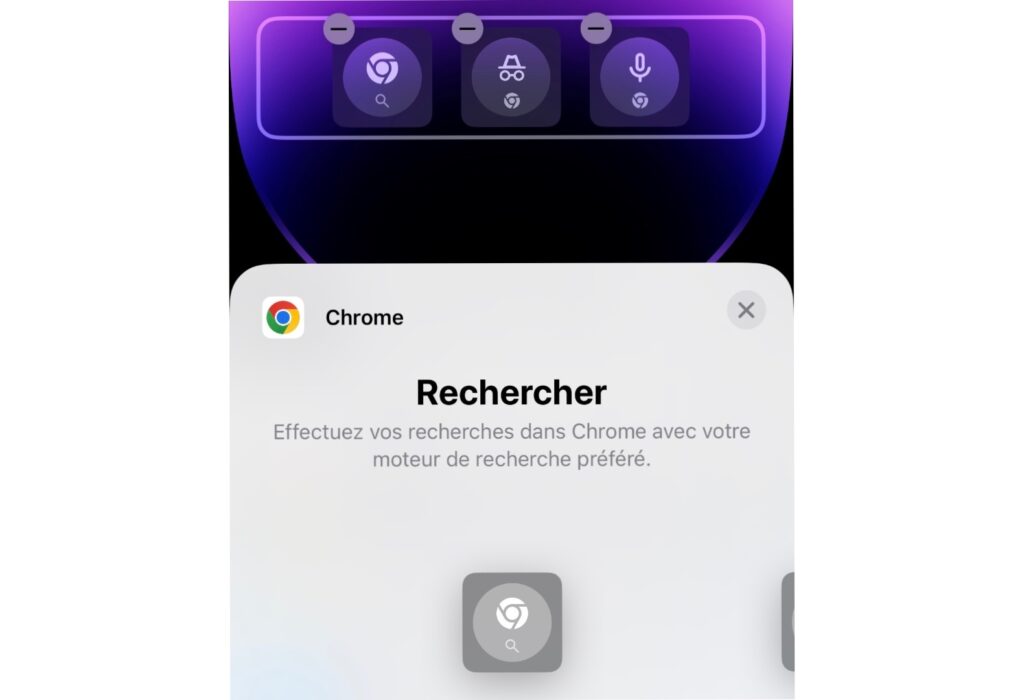 Google Chrome propose plusieurs widgets adaptés à iOS 16. // Source : Numerama Google Chrome propose plusieurs widgets adaptés à iOS 16. // Source : Numerama