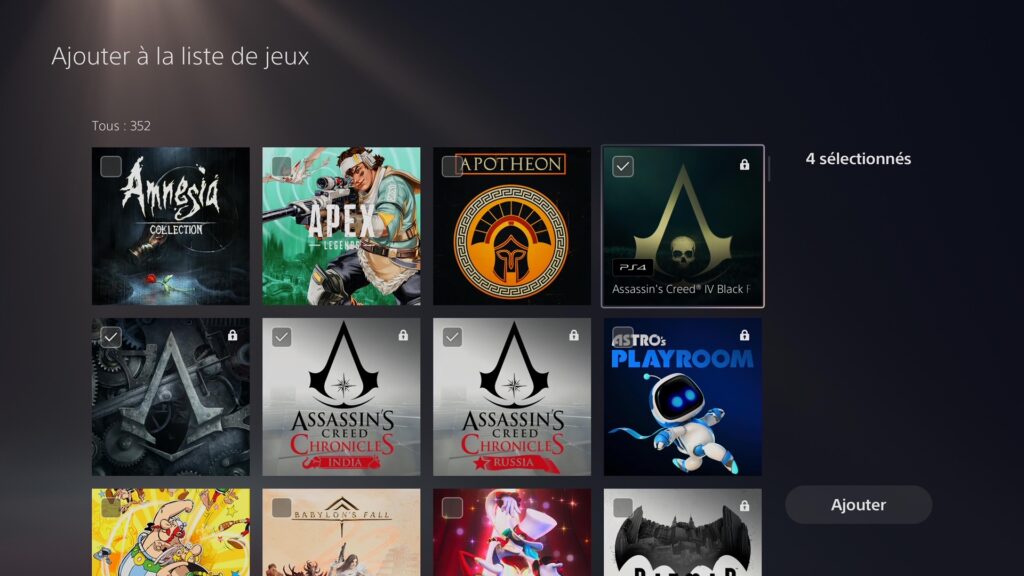 Création de dossiers de jeux sur PS5 // Source : Capture PS5 Création de dossiers de jeux sur PS5 // Source : Capture PS5