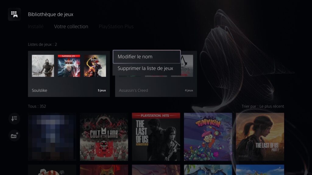 Création de dossiers de jeux sur PS5 // Source : Capture PS5 Création de dossiers de jeux sur PS5 // Source : Capture PS5