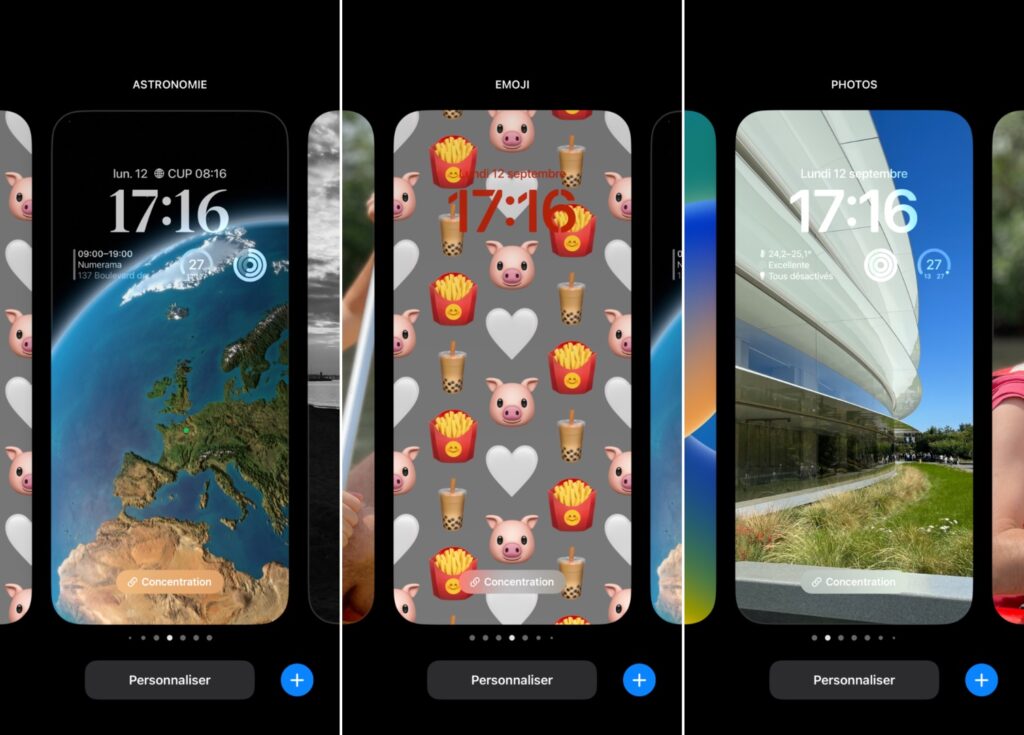 iOS 16 permet d'avoir plusieurs écrans de verrouillage. // Source : Numerama iOS 16 permet d'avoir plusieurs écrans de verrouillage. // Source : Numerama