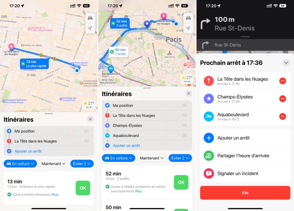 L'applications Plans d'iOS permet de planifier un itinéraire avec plusieurs arrêts. // Source : Numerama L'applications Plans d'iOS permet de planifier un itinéraire avec plusieurs arrêts. // Source : Numerama