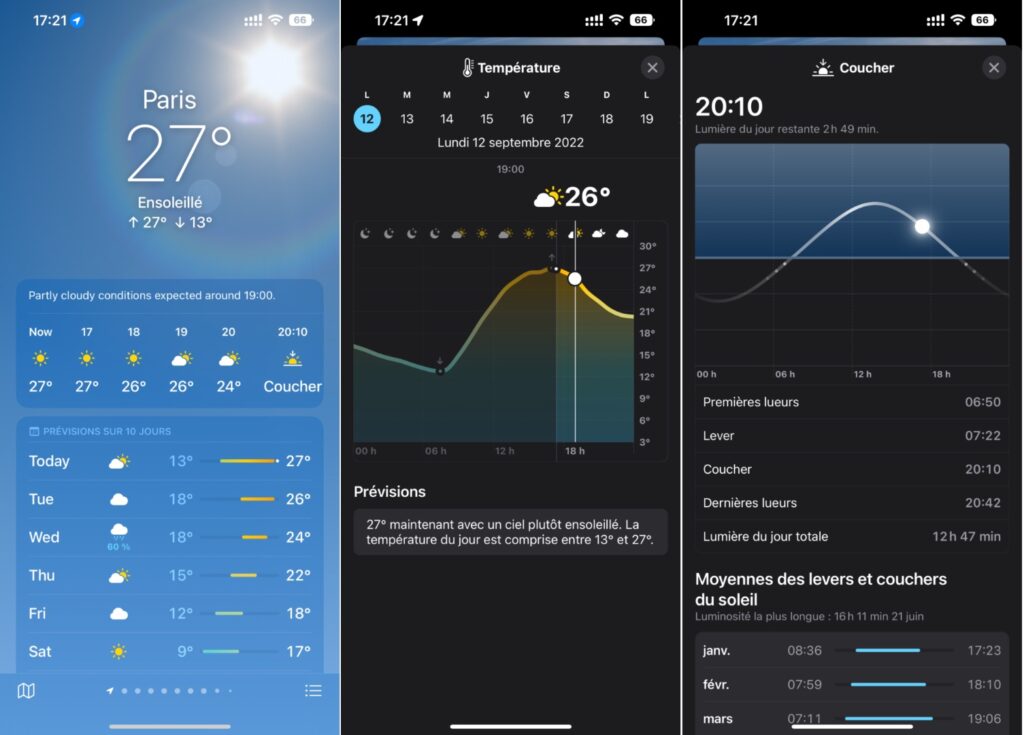 L'appli Météo propose plusieurs vues détaillées. // Source : Numerama L'appli Météo propose plusieurs vues détaillées. // Source : Numerama