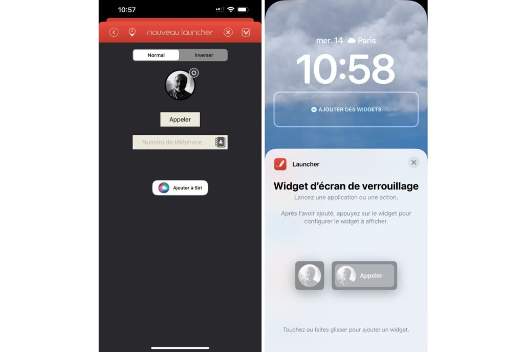 Launcher permet par exemple d'épingler un contact sur son écran de verrouillage, pour l'appeler directement. // Source : Numerama Launcher permet par exemple d'épingler un contact sur son écran de verrouillage, pour l'appeler directement. // Source : Numerama