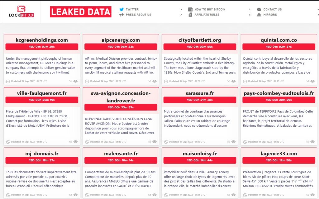 La liste des entreprises attaquées par Lockbit. // Source : Numerama La liste des entreprises attaquées par Lockbit. // Source : Numerama