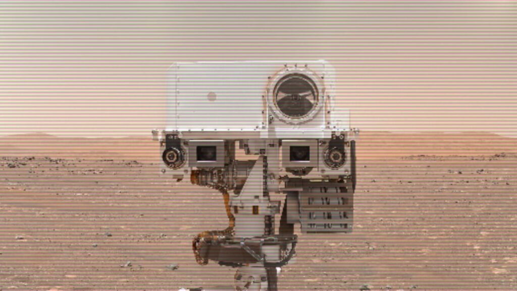 Perseverance sur Mars. // Source : NASA/JPL-Caltech/Kevin M. Gill (modifications sur Canva) Perseverance sur Mars. // Source : NASA/JPL-Caltech/Kevin M. Gill (modifications sur Canva)