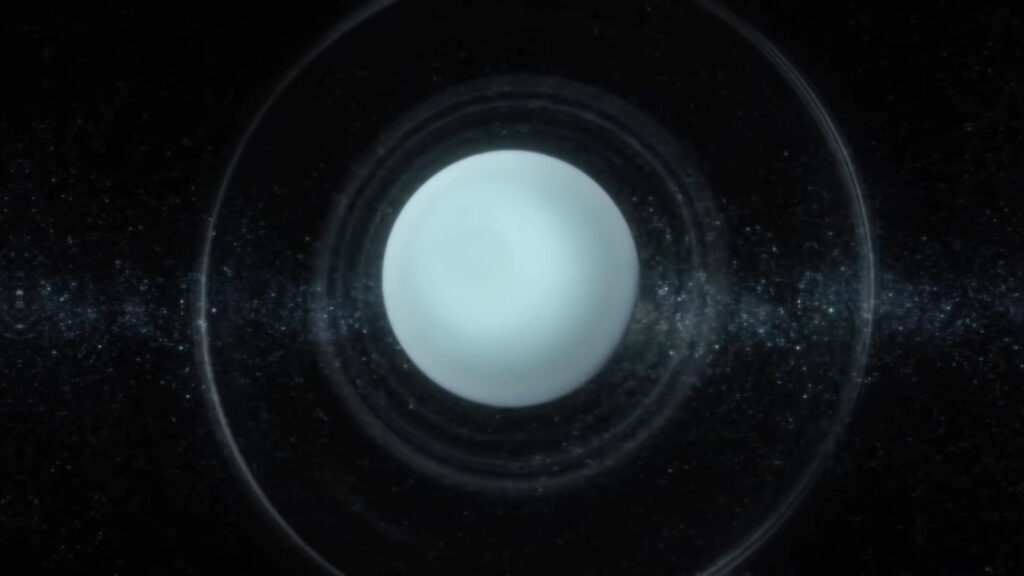 Représentation d'Uranus. // Source : Capture d'écran YouTube space and astronomy Représentation d'Uranus. // Source : Capture d'écran YouTube space and astronomy