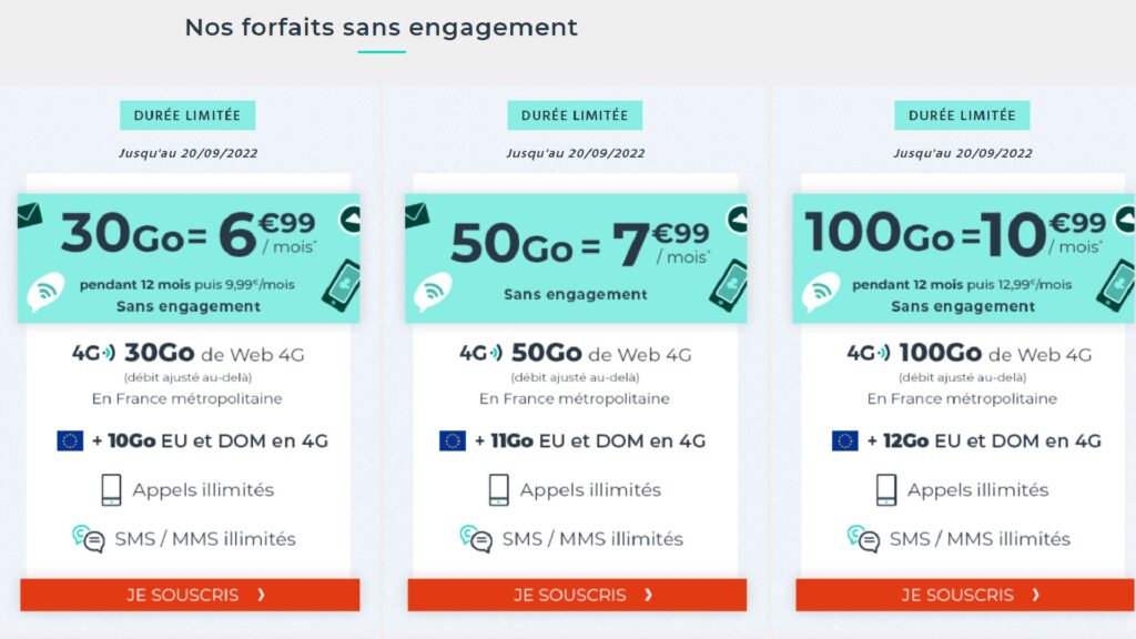 Les forfaits Cdiscount Mobile // Source : Cdiscount Mobile